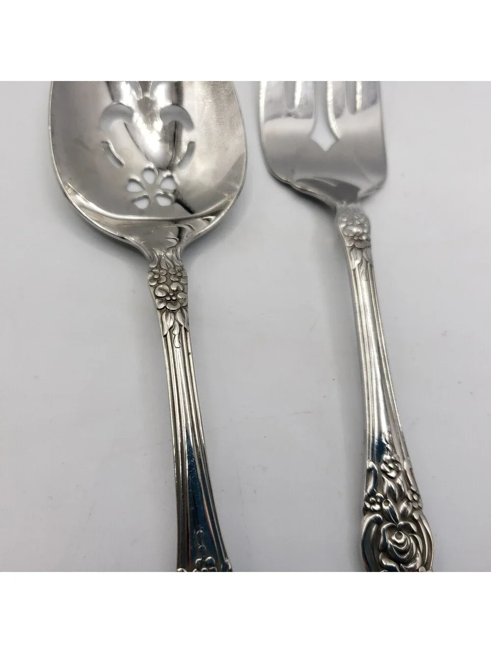 Serving Fork & Spoon WORDSWORTH Oneida USA Glossy Stainless Steel Flatware Meat